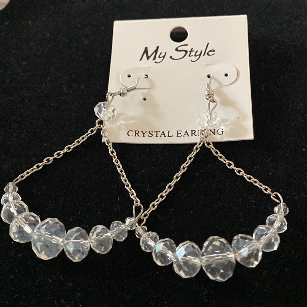 2/$12 Sale Costume jewelry white crystals earrings with silverNew